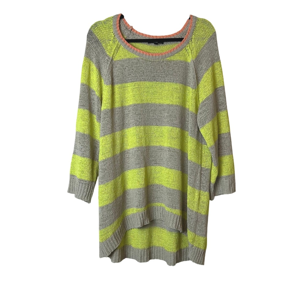 Cable & Gauge Slouchy Neon Yellow Striped Knit Woman Sweater Cyber Rave Y2k 1X